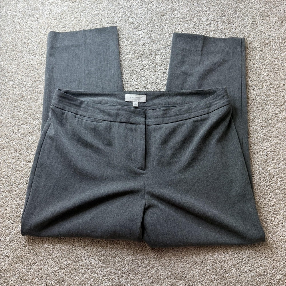Talbots Dress Pants Womens 16 Petite Gray Twill Flat Front Stretch Workwear